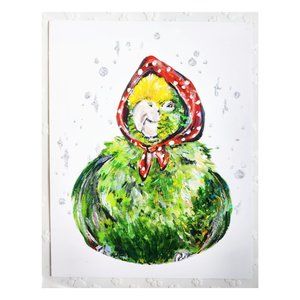 Amazon Parrot Holographic Art Print, Cute Green Bird Watercolor Illustration